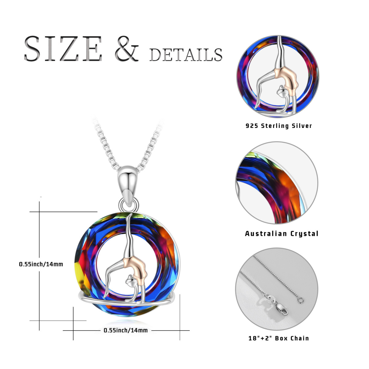 Sterling Silver Two-tone Circular Shaped Gymnast Crystal Pendant Necklace-5