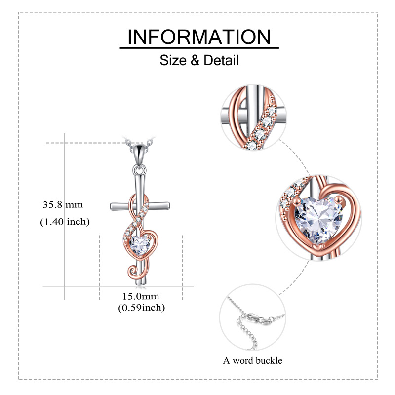 Sterling Silber, zweifarbig, Herz, Zirkonia, Kreuz & Musiksymbol, Anhänger, Halskette, für-5