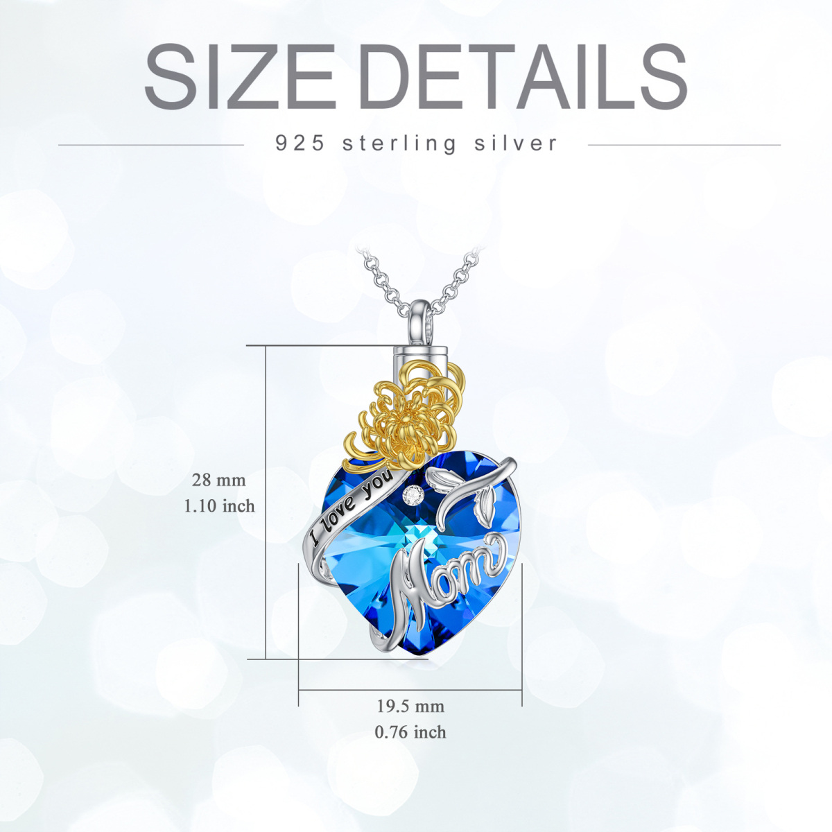 Sterling Silver Two-Tone Heart Crystal With Birth Flower Heart Urn Necklace For Ashes With Engraved Word For Women-5