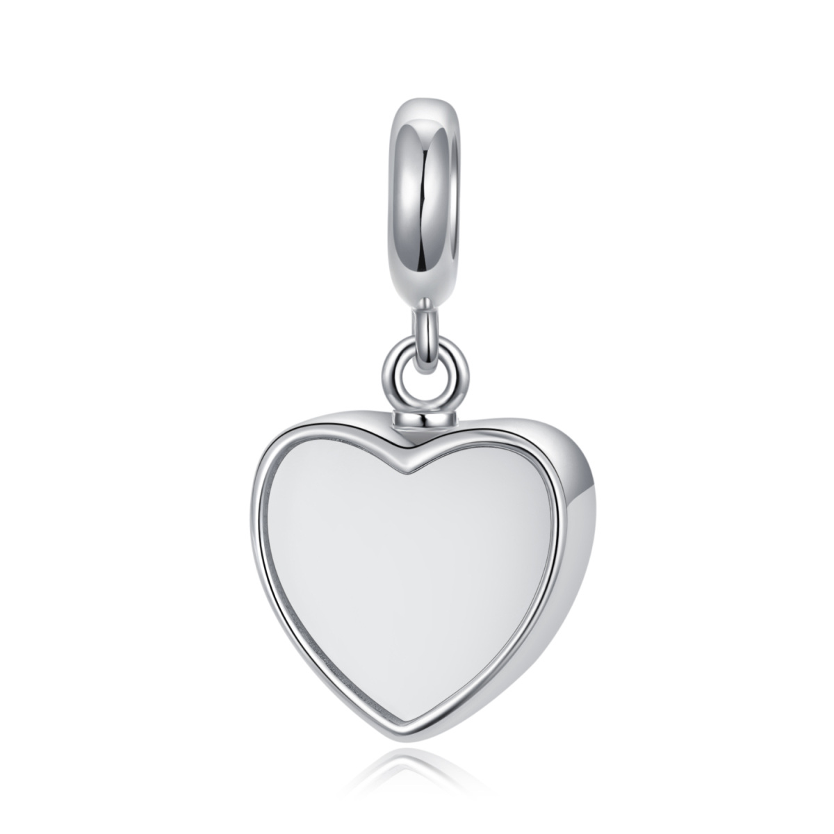 Sterling Silver Two-tone Circular Shaped Cubic Zirconia Heart Dangle Charm with Engraved Word-4