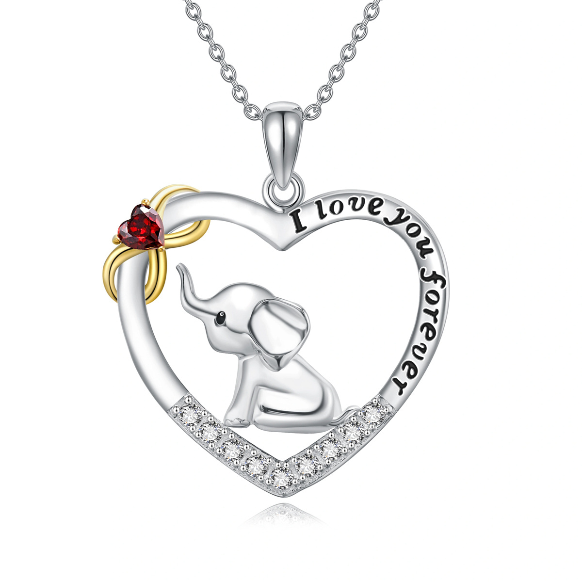 Sterling zilveren twee-tonige hart Cubic Zirconia olifant oneindigheidssymbool ketting met-1