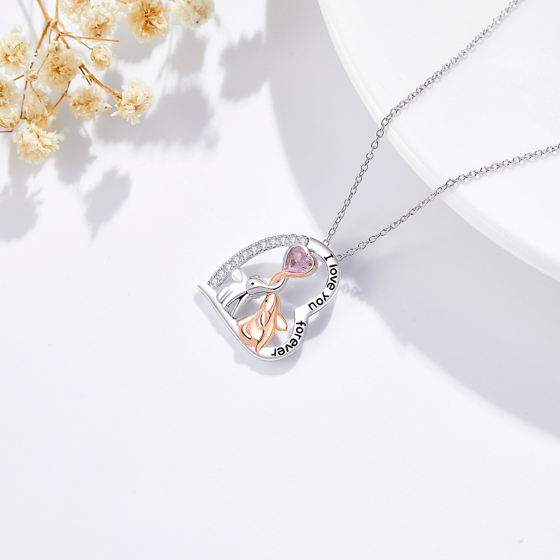 Colar com pingente de elefante de zircônia circular de dois tons em prata esterlina com palavra gravada para mulheres-4