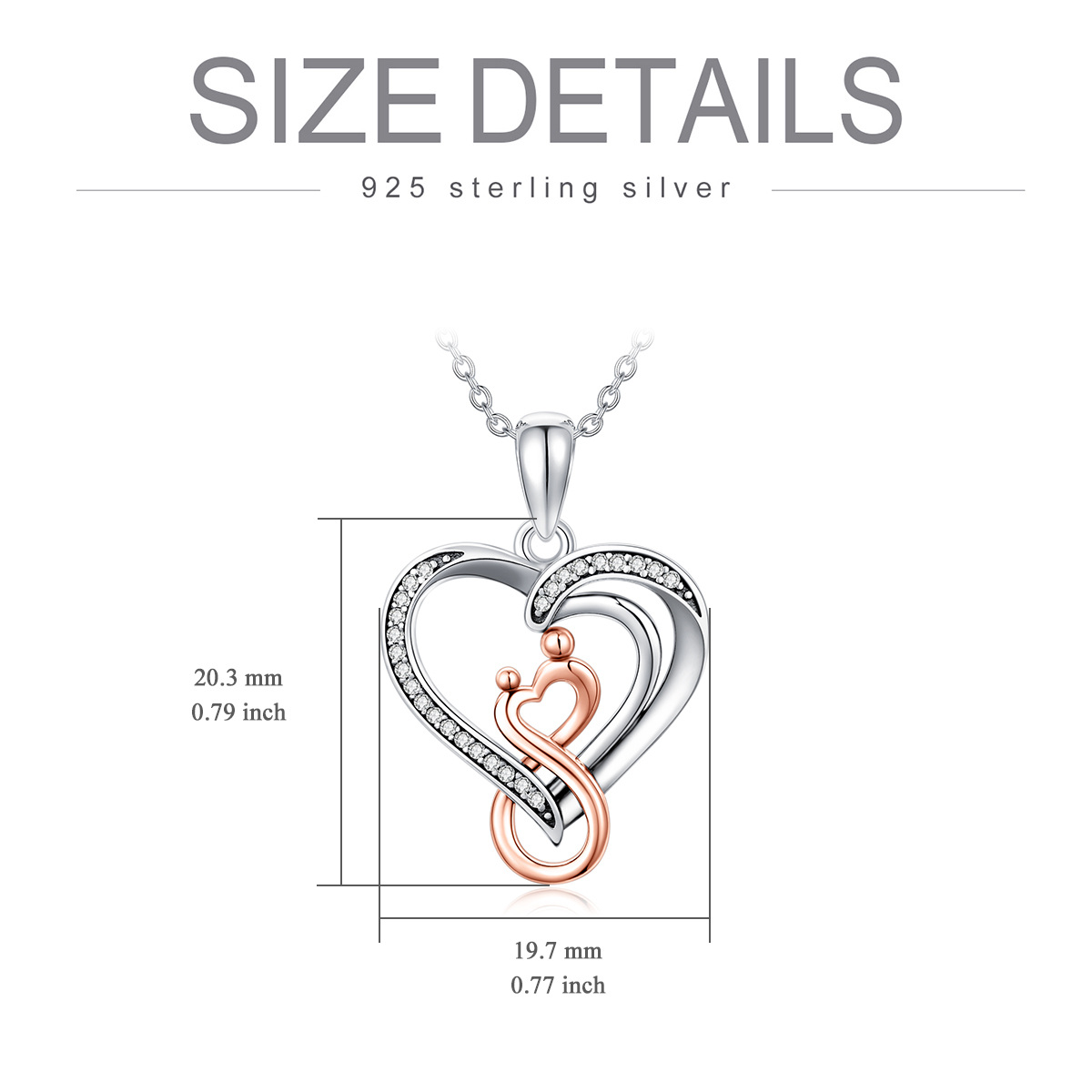 Sterling Silber zweifarbig kreisförmig Cubic Zirkonia Herz & Infinity Symbol Anhänger Hals-5