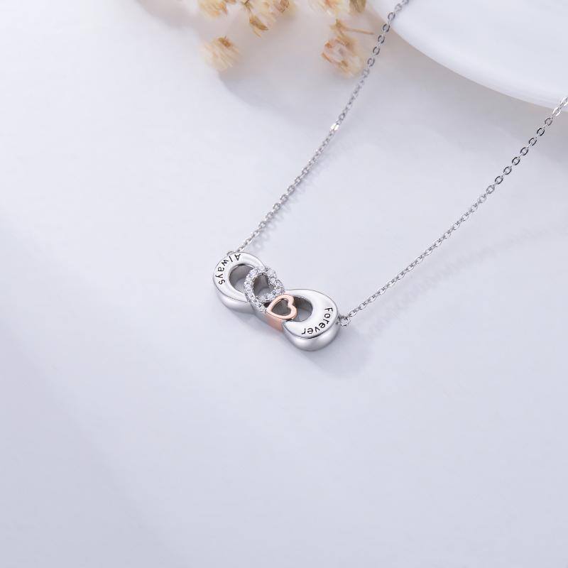 Plata de ley de dos tonos en forma circular Cubic Zirconia Corazón y Infinito Símbolo Urna-4