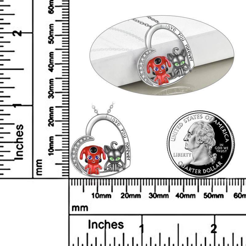 Plata de ley de dos tonos en forma circular de circonio cúbico Corazón y Milagrosa mariqui-5