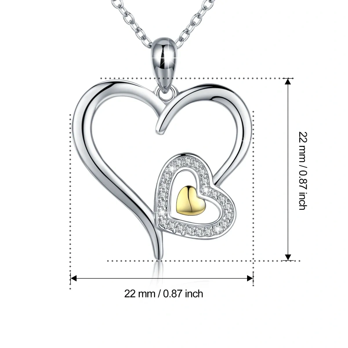 Sterling Silver Two-Tone Circular Cubic Zirconia Interlocking Hearts Pendant Necklace-4