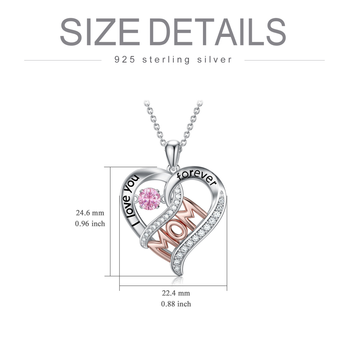 Sterling Silver Two-tone Cubic Zirconia Mother Pendant Necklace with Engraved Word-5