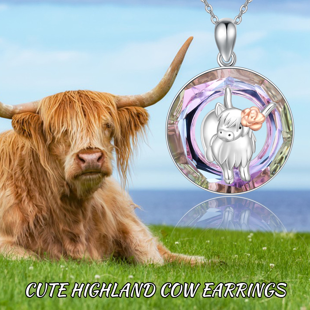 Colar de vaca Highland em prata esterlina 925 com pingente de vaca Highland-6