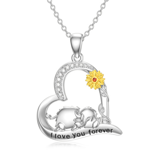 Collana con ciondolo in argento sterling bicolore a forma di circolare con zirconi Highland Cow e parola incisa