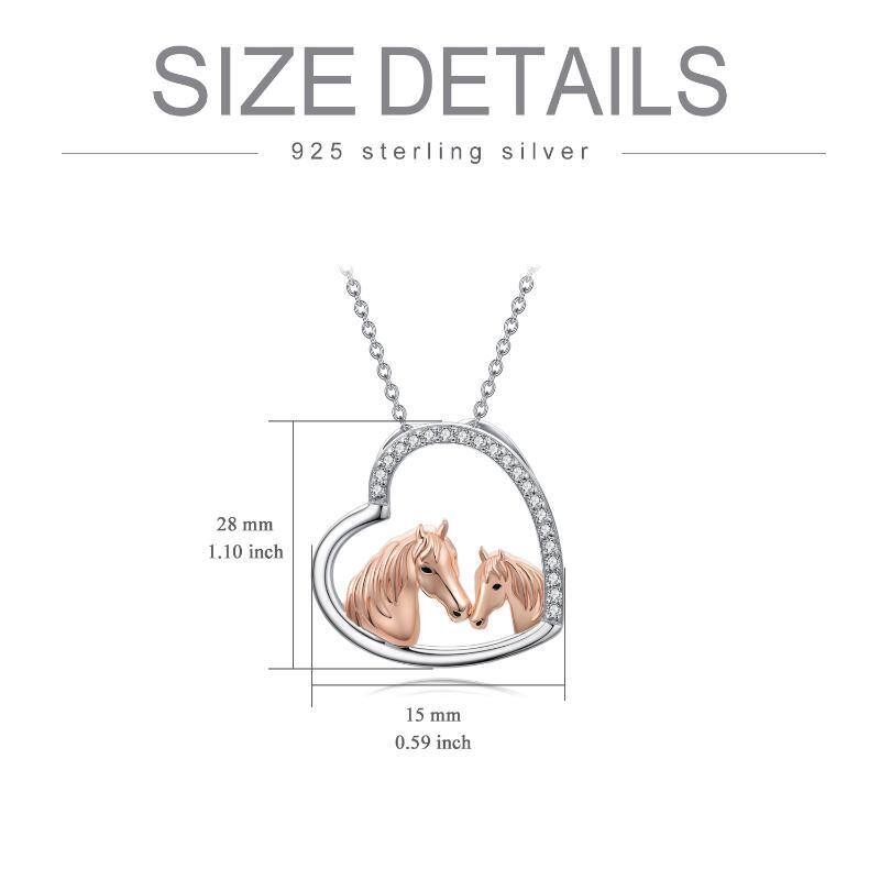 Sterling Silber zweifarbig kreisförmig Cubic Zirkonia Pferd & Herz-Anhänger Halskette-5