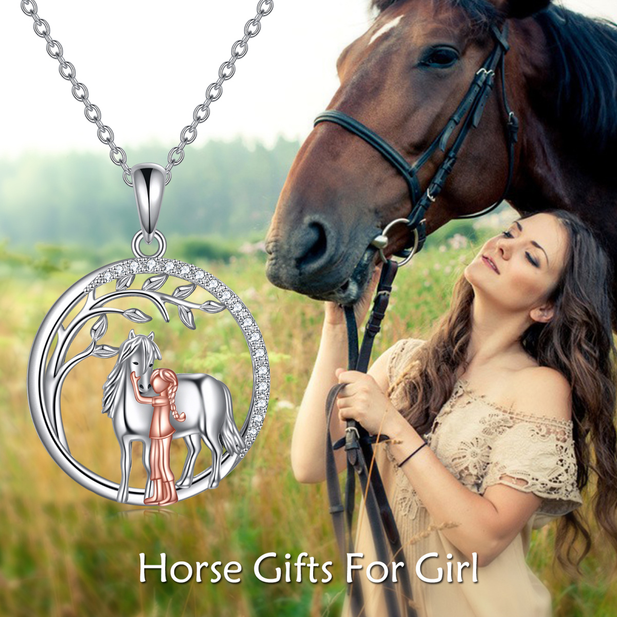 Collier en argent sterling avec pendentif cheval en zircon cubique de forme circulaire bic-6