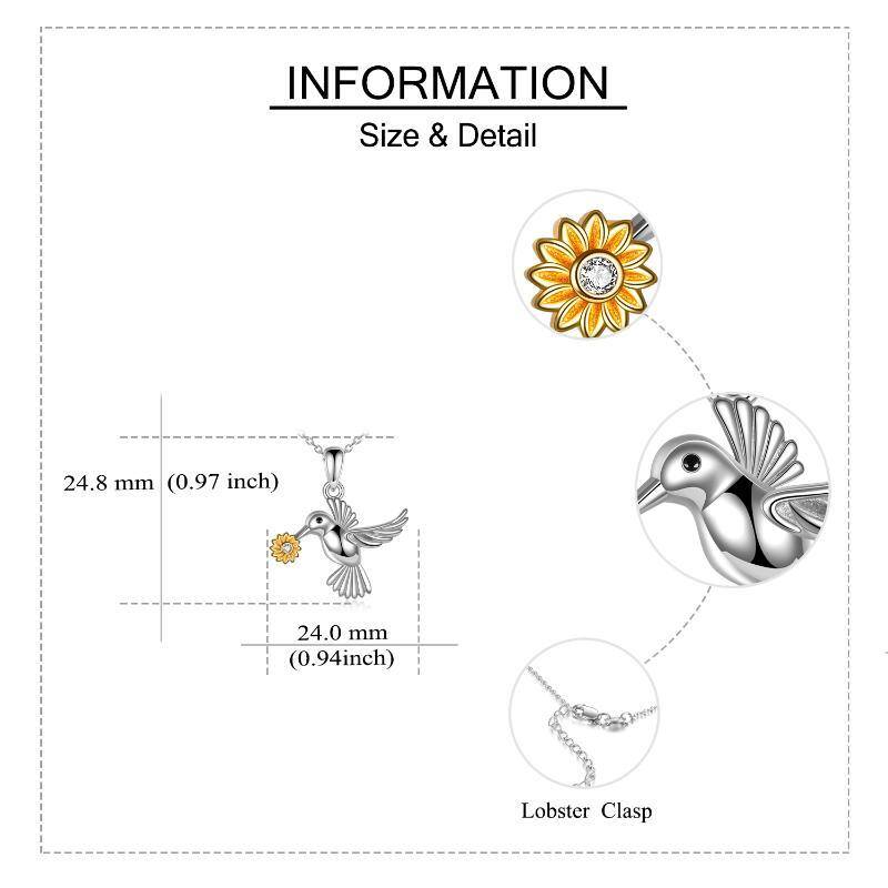 Sterling Silver Two-tone Circular Shaped Cubic Zirconia Hummingbird & Sunflower Urn Necklace for Ashes-5