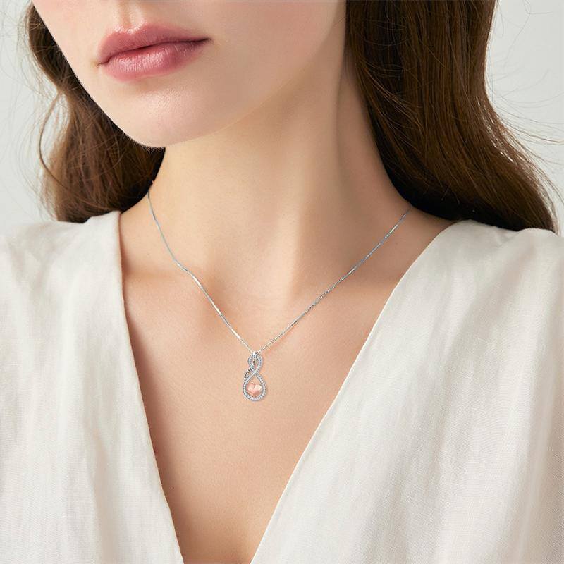 Sterling Silver Two-tone Circular Shaped Cubic Zirconia Infinite Symbol Urn Necklace for Ashes with Engraved Word-2