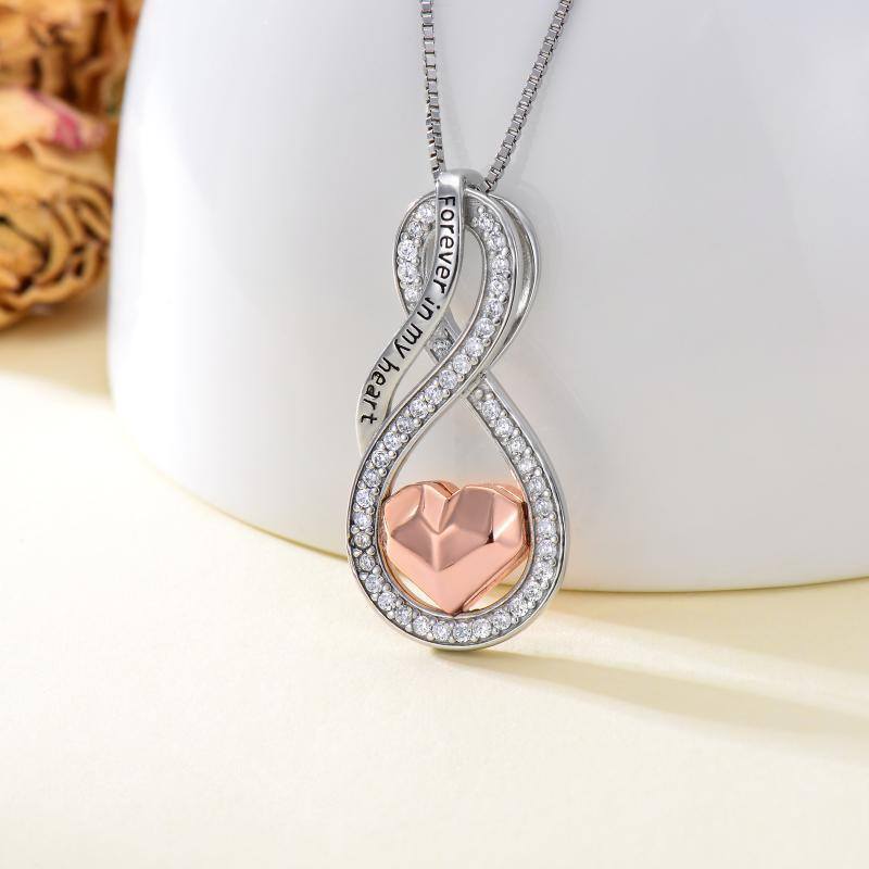 Collier Urne en argent sterling bicolore avec symbole infini en zircon cubique et mot grav-3