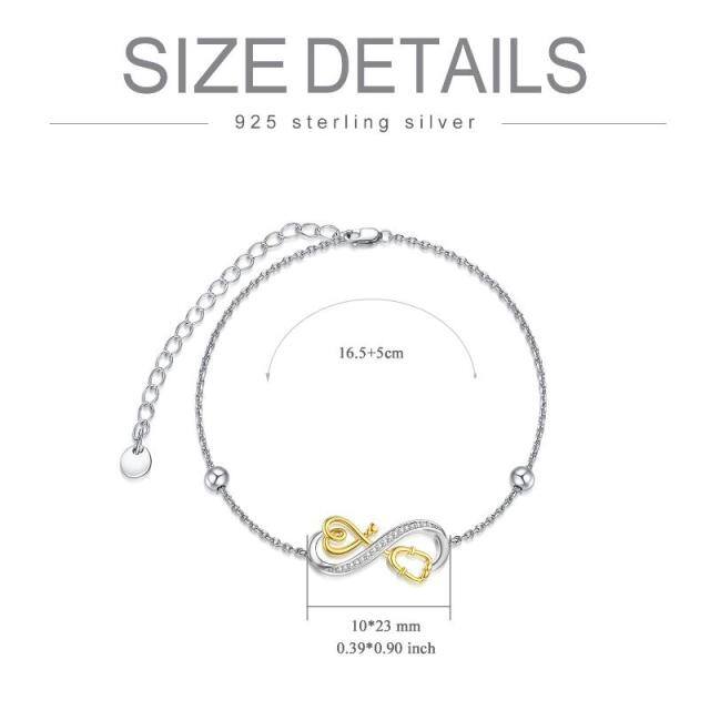 Sterling Silver Two-tone Circular Shaped Cubic Zirconia Infinity Symbol & Stethoscope Pendant Bracelet-5