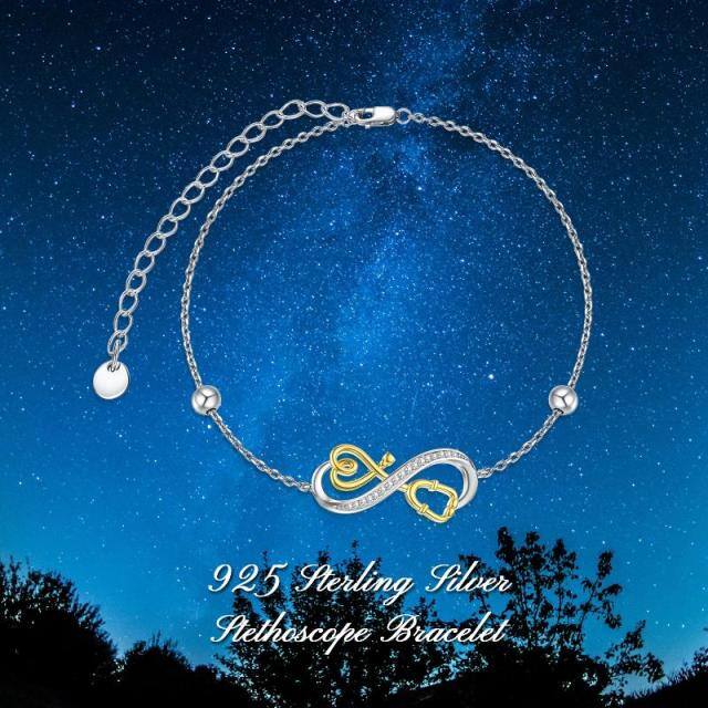 Bracciale bicolore in argento sterling a forma di cerchio con zirconi, simbolo dell'infini-6