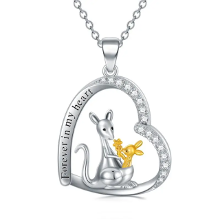 Plata de ley de dos tonos Circular en forma de circonio cúbico canguro y corazón colgante-19