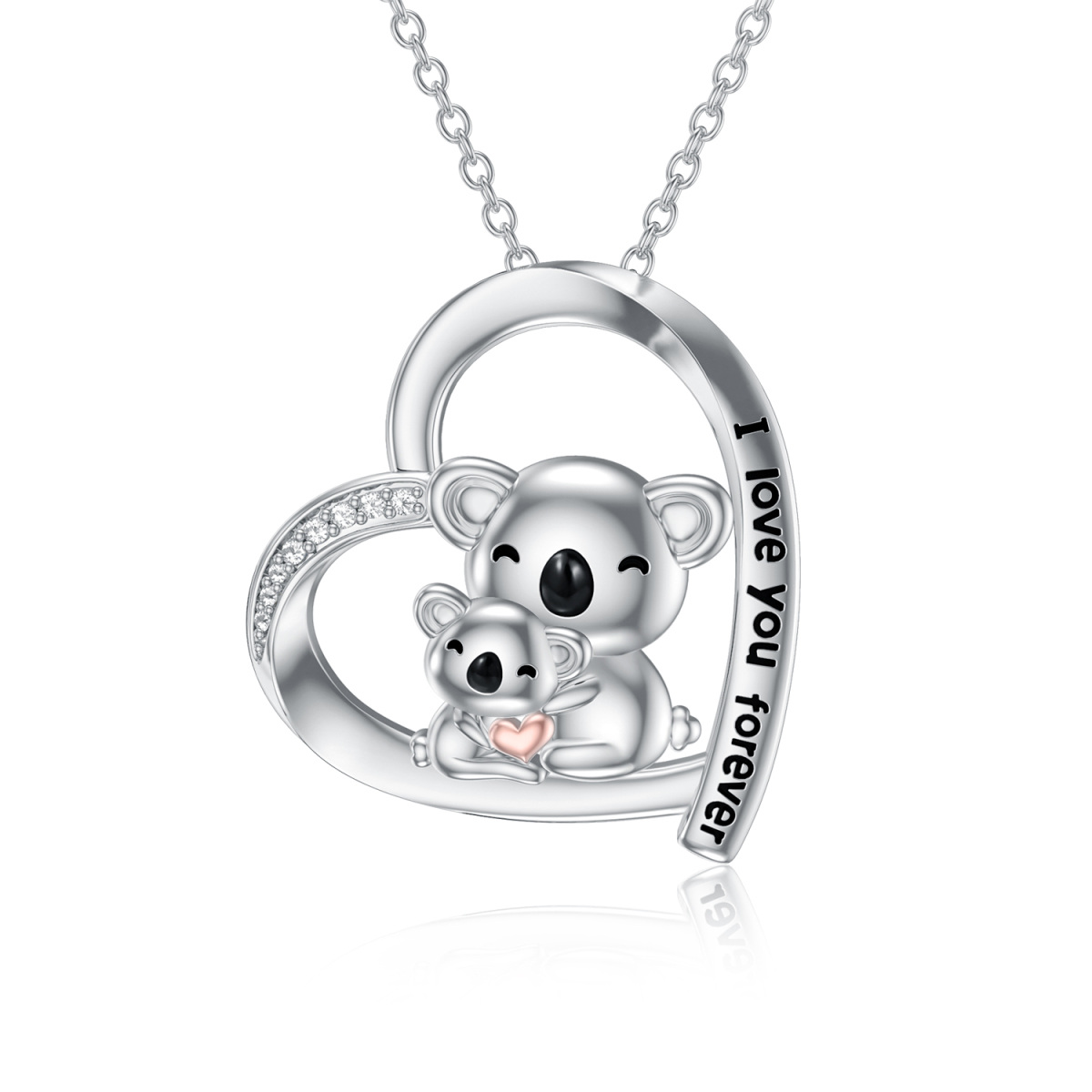 Collier en argent sterling avec pendentif Koala et coeur en zircon cubique bicolore avec m-1