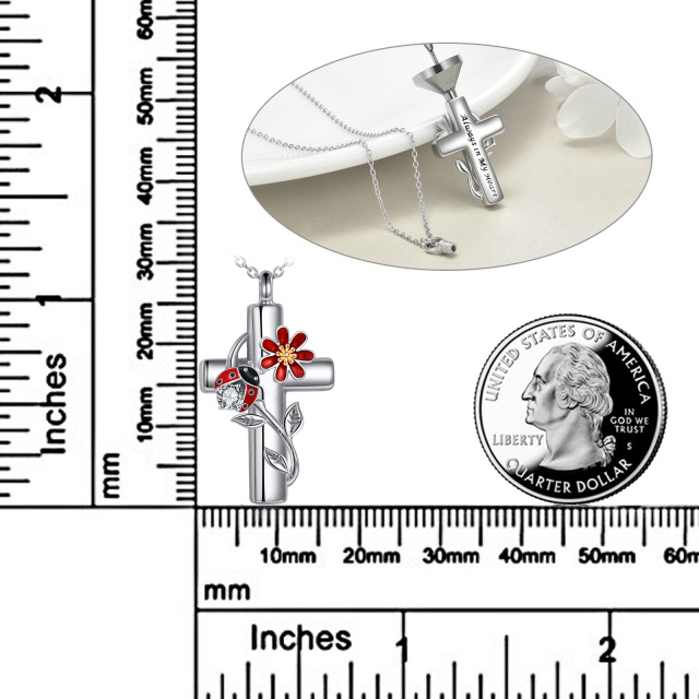 Sterling Silber zweifarbig kreisförmig Cubic Zirkonia Marienkäfer & Kreuz Urne Halskette m-5