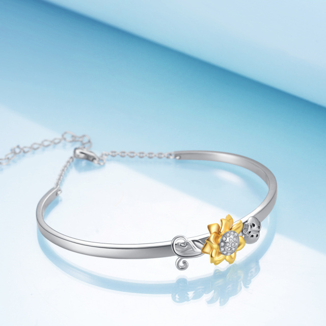 Colgante brazalete de plata de ley con forma circular y circonitas mariquita y girasol-3