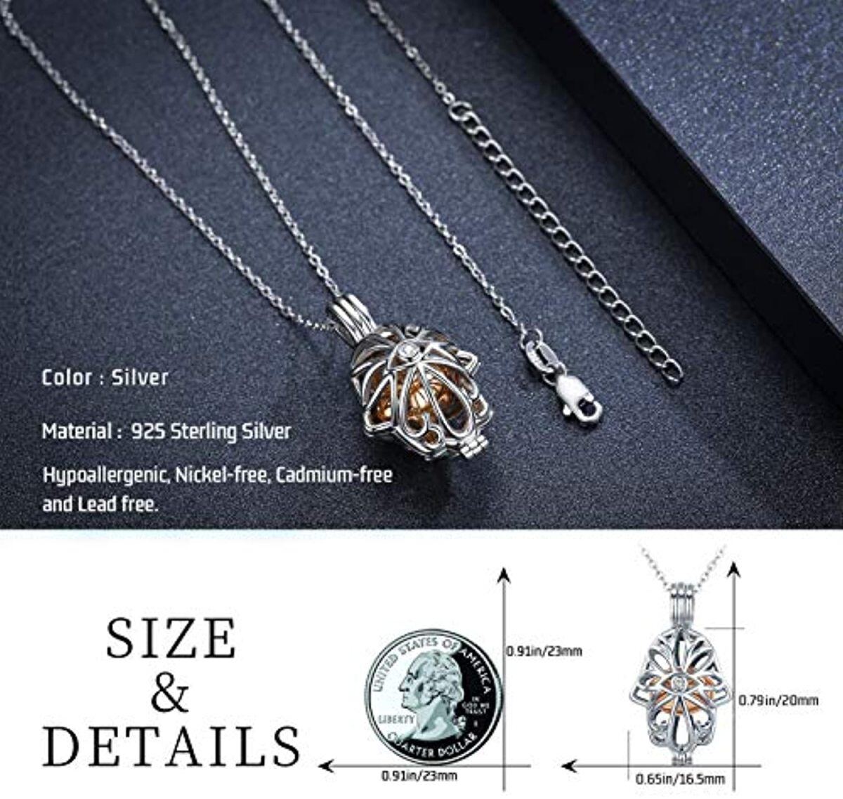 Sterling Silver Two-Tone Evil Eye & Hamsa Hand Urn Locket Necklace For Ashes Cremation Memorial Jewelry-4