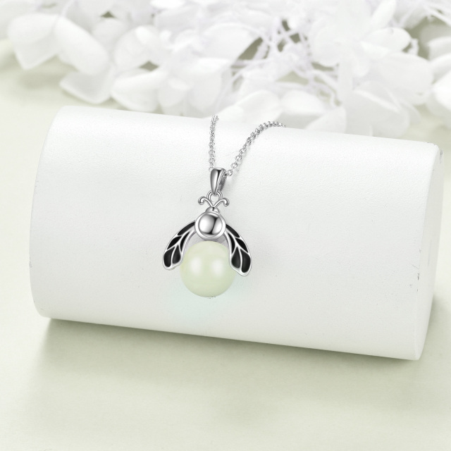 Sterling Silver Two-tone Circular Shaped Luminous Stone Firefly Urn Necklace for Ashes-2