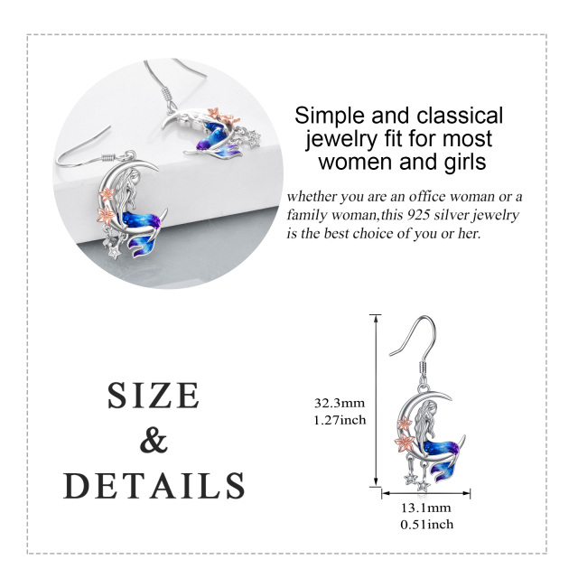 Sterling Silver Two-tone Circular Shaped Cubic Zirconia Mermaid Drop Earrings-5