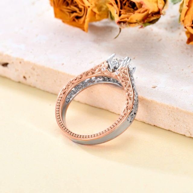 Bague de fiançailles moissanite de forme circulaire bicolore en argent sterling-4