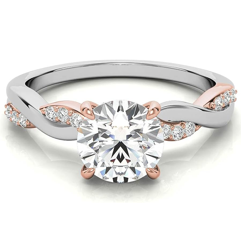 Sterling Silver Two-tone Circular Shaped Moissanite Personalized Engraving Engagement Ring-1