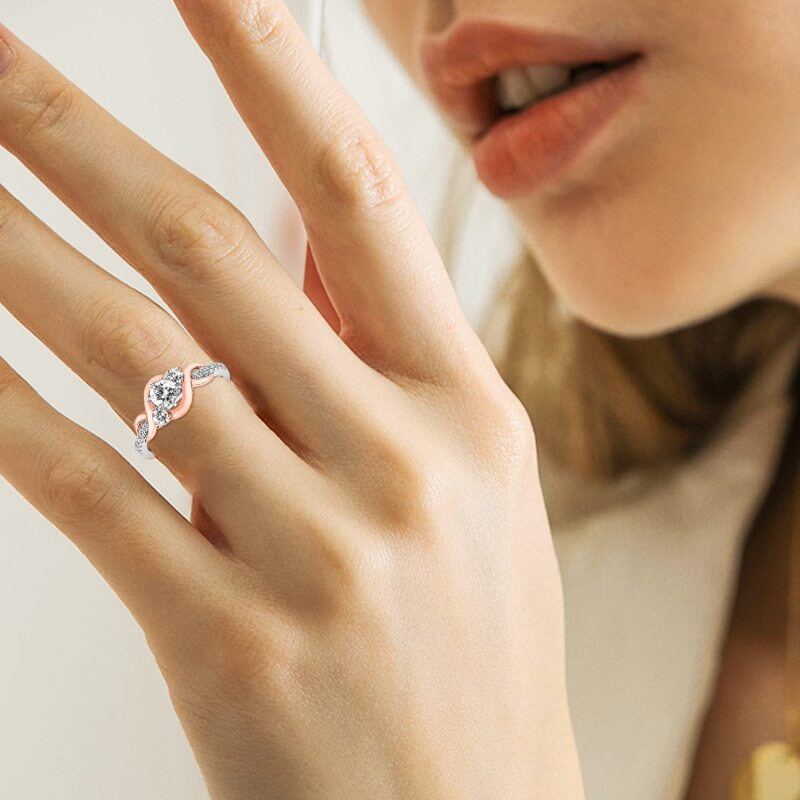 Sterling Silver Two-tone Round Shaped Moissanite Personalized Engraving Engagement Ring-2