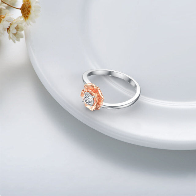 Anello di fidanzamento con rosa moissanite a forma circolare bicolore in argento sterling-3