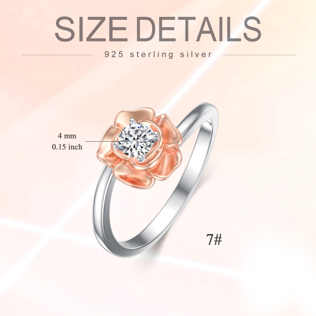 Sterling zilveren tweekleurige cirkelvormige Moissanite Rose verlovingsring-5