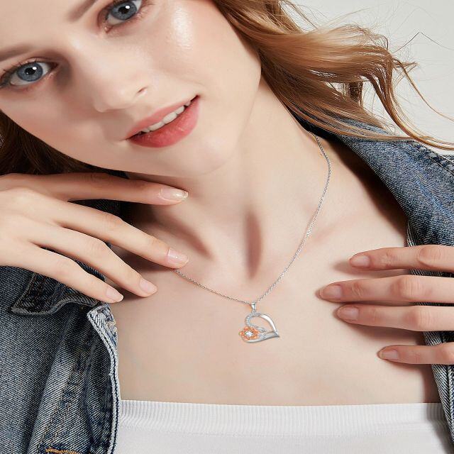 Collier en argent sterling avec pendentif rose et cœur en Moissanite de forme circulaire b-2