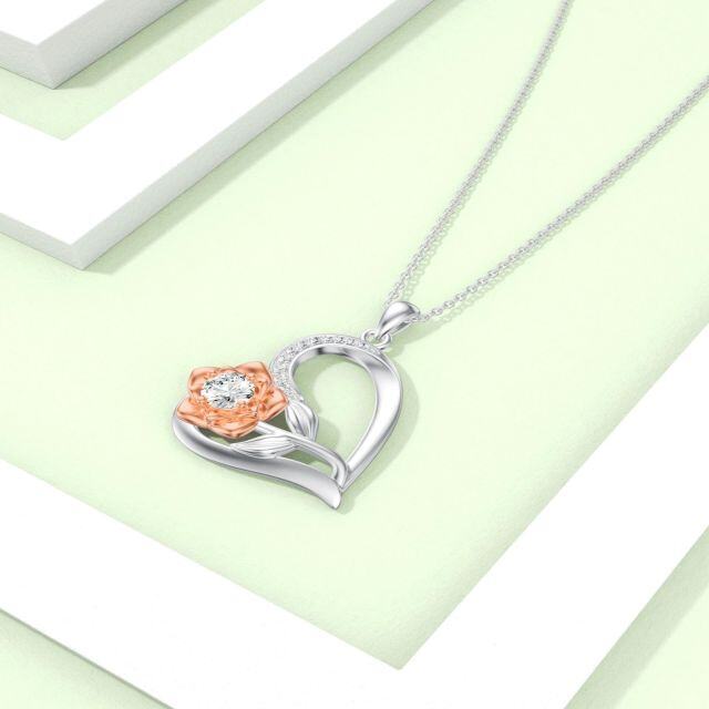 Collier en argent sterling avec pendentif rose et cœur en Moissanite de forme circulaire b-3