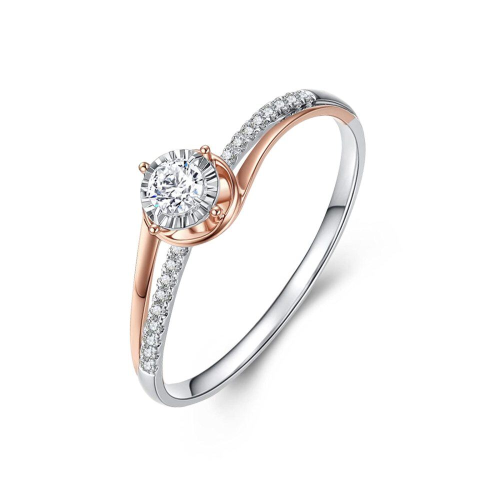 Sterling Silver Two-tone Round Shaped Moissanite Round Wedding Ring-1