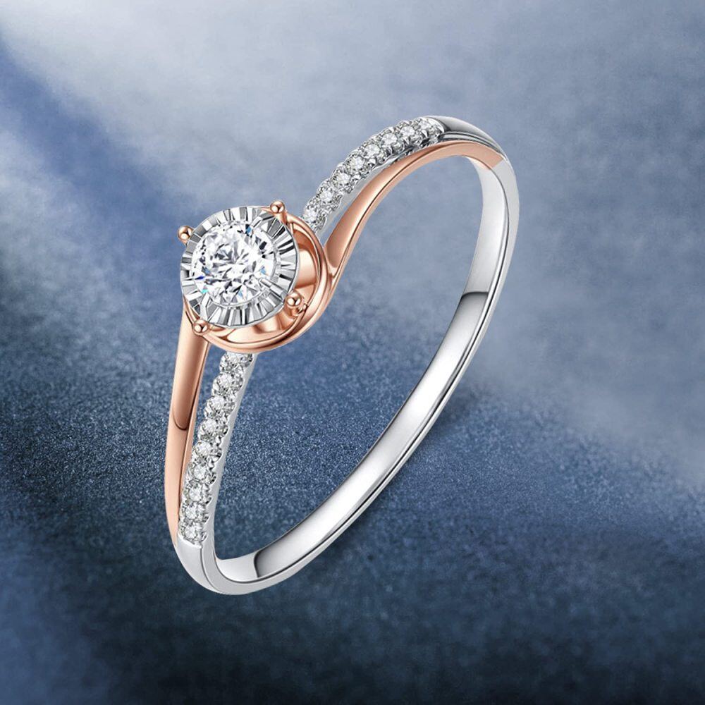 Sterling Silver Two-tone Round Shaped Moissanite Round Wedding Ring-3