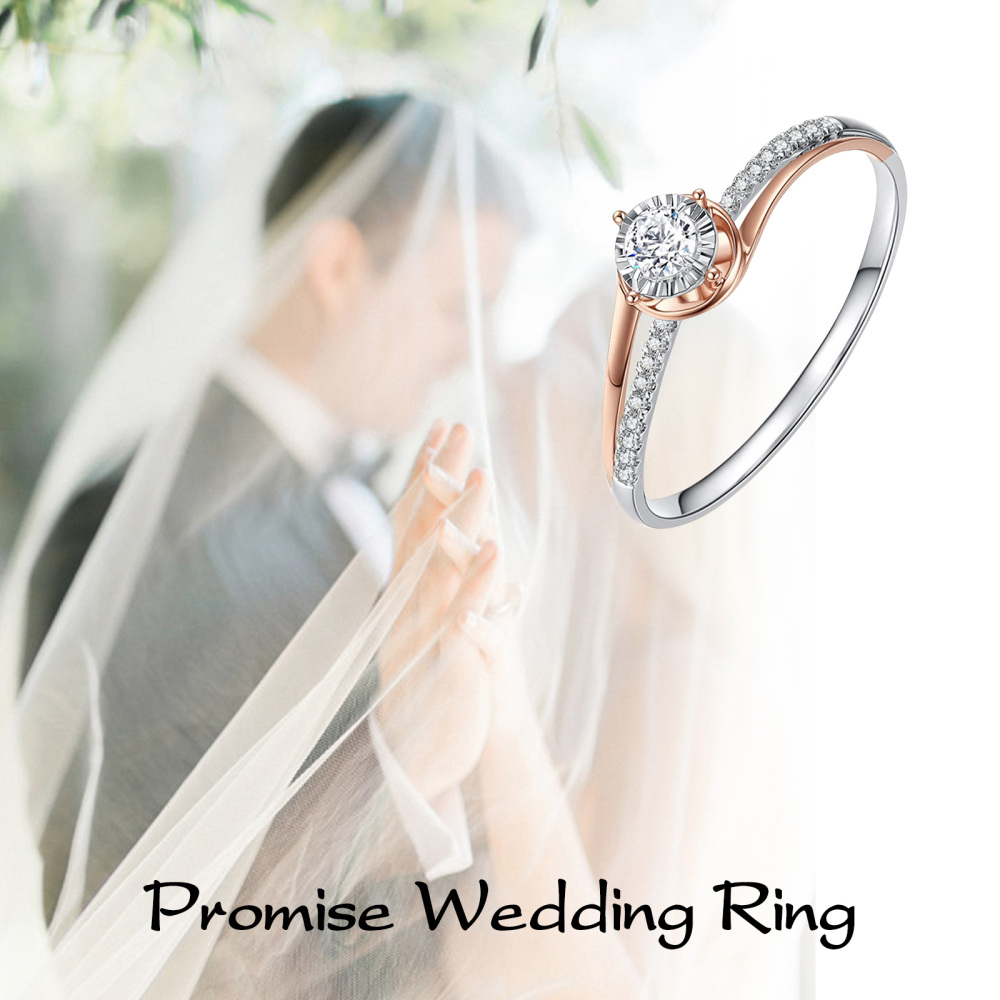 Sterling Silver Two-tone Round Shaped Moissanite Round Wedding Ring-6