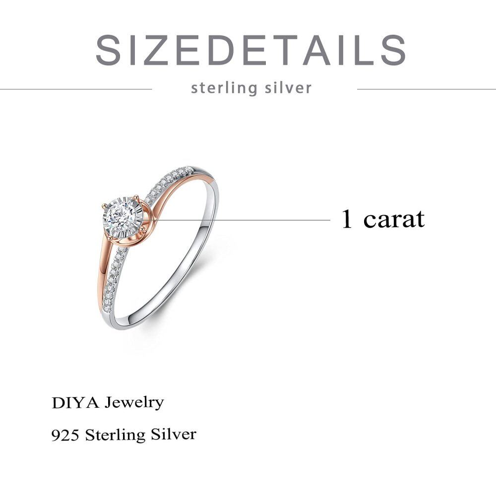 Sterling Silver Two-tone Round Shaped Moissanite Round Wedding Ring-7