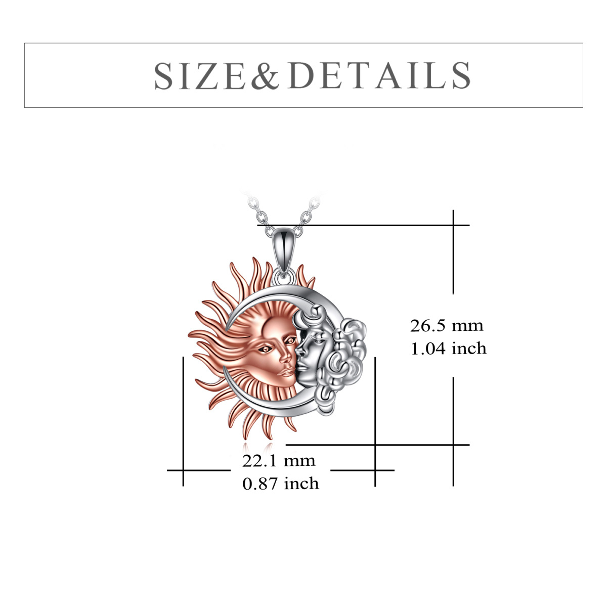 Collier avec pendentif lune et soleil en argent sterling bicolore de forme circulaire-5