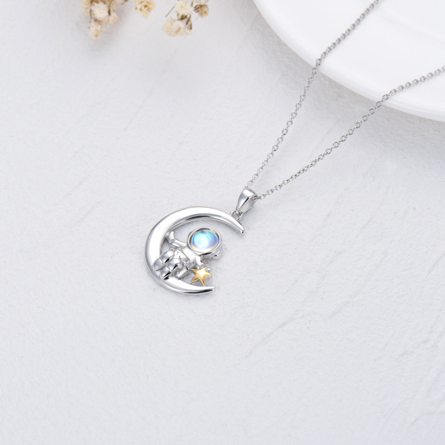 Collier en argent sterling avec pendentif en pierre de lune de forme circulaire Astronaut-4