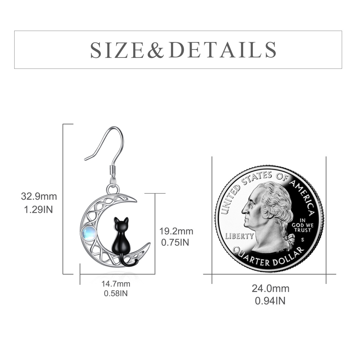 Sterling Silver Two-Tone Circular Moonstone Cat With Celtic Knot With Moon Drop Earrings For Women Best Friend-5