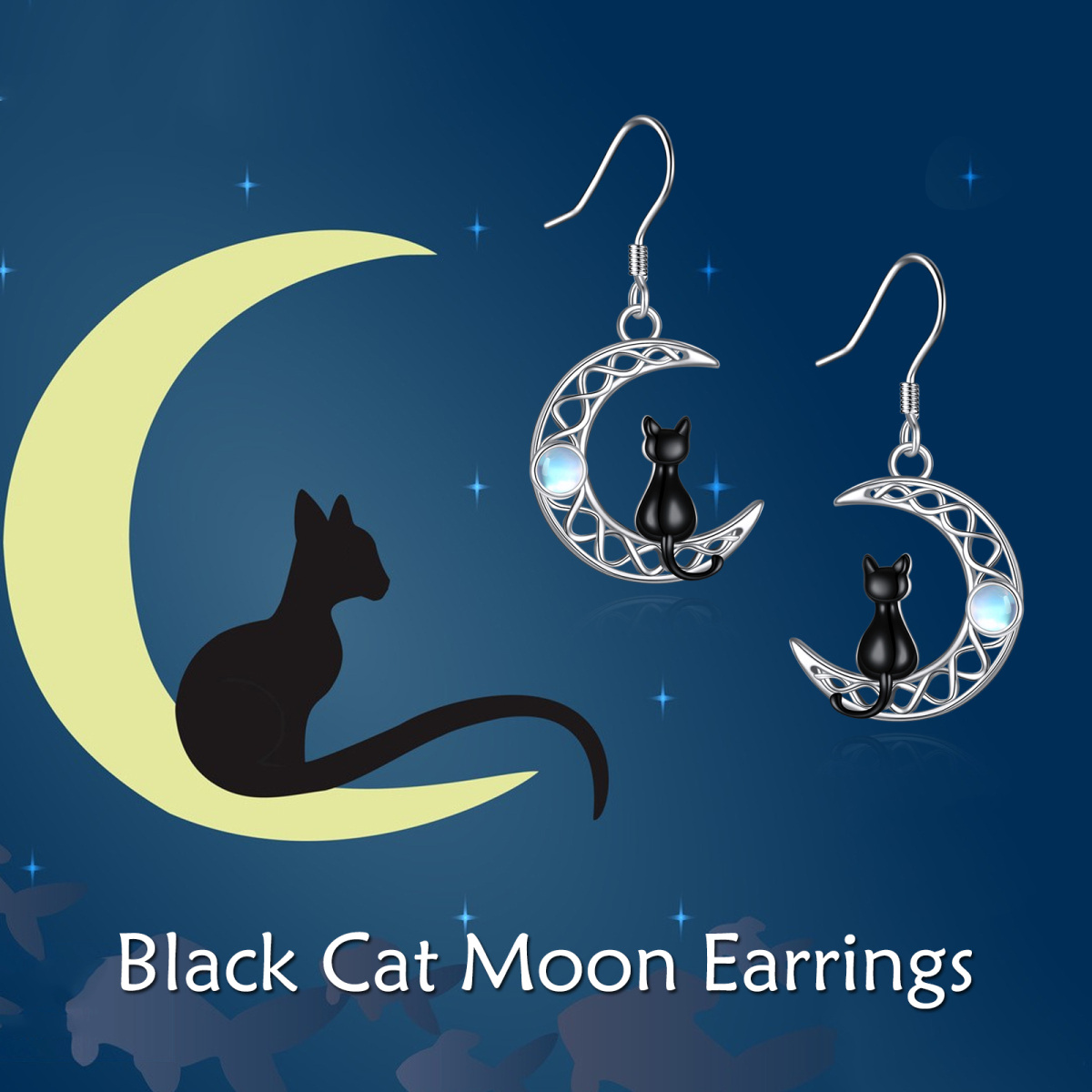 Sterling Silver Two-Tone Circular Moonstone Cat With Celtic Knot With Moon Drop Earrings For Women Best Friend-6