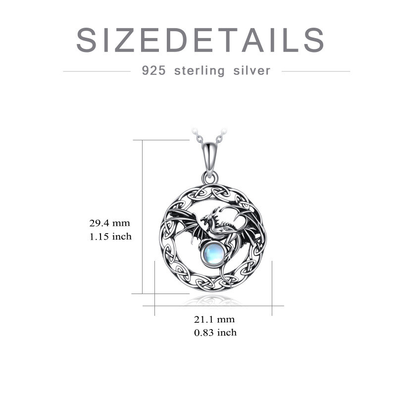 Sterling Silver Two-tone Circular Shaped Moonstone Dragon & Celtic Knot Pendant Necklace-5