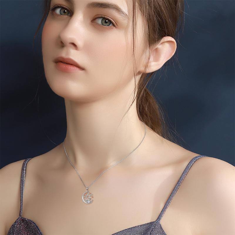 Colar de prata esterlina com pingente de pedra da lua e árvore da vida em forma circular d-2