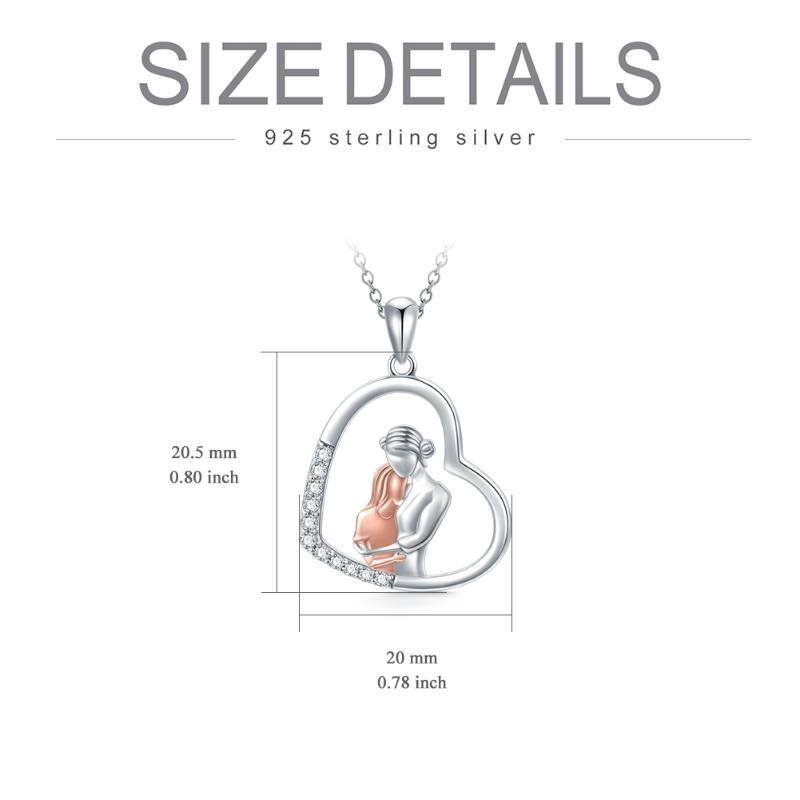 Sterling Silver Two-tone Circular Shaped Mother & Daughter Heart Pendant Necklace-5