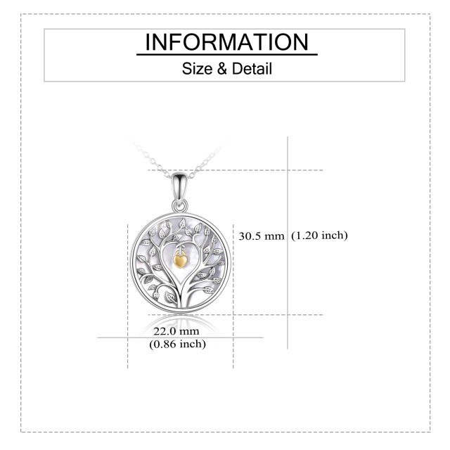 Sterling Silver Two-tone Circular Shaped Mother Of Pearl Tree Of Life Coin Pendant Necklace-6