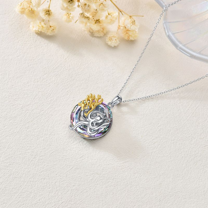 Sterling Silver Two-tone Circular Shaped Octopus Crystal Pendant Necklace-4