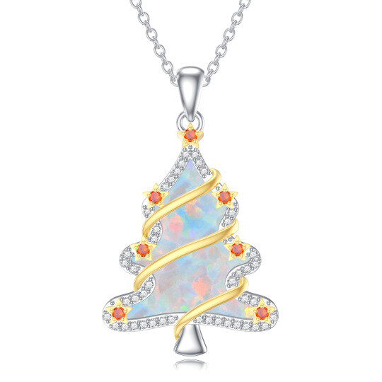 Collier en argent sterling avec pendentif en forme de sapin de Noël en zircon cubique et o