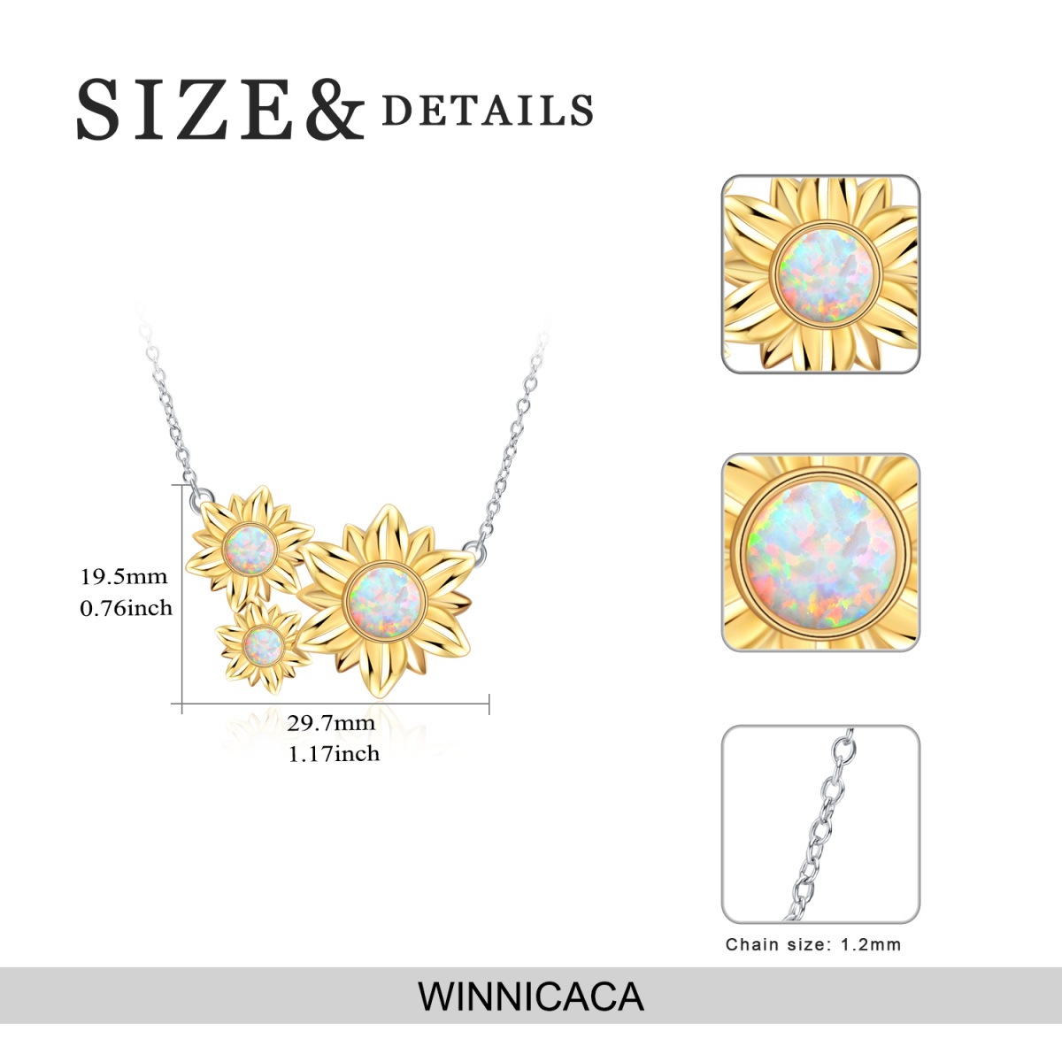 Sterling Silver Two-tone Circular Shaped Opal Sunflower Pendant Necklace-5