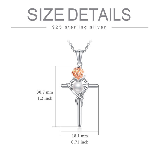 Sterling zilveren twee-tonige cirkelvormige parel roos & kruis & oneindigheid symbool hanger ketting-5